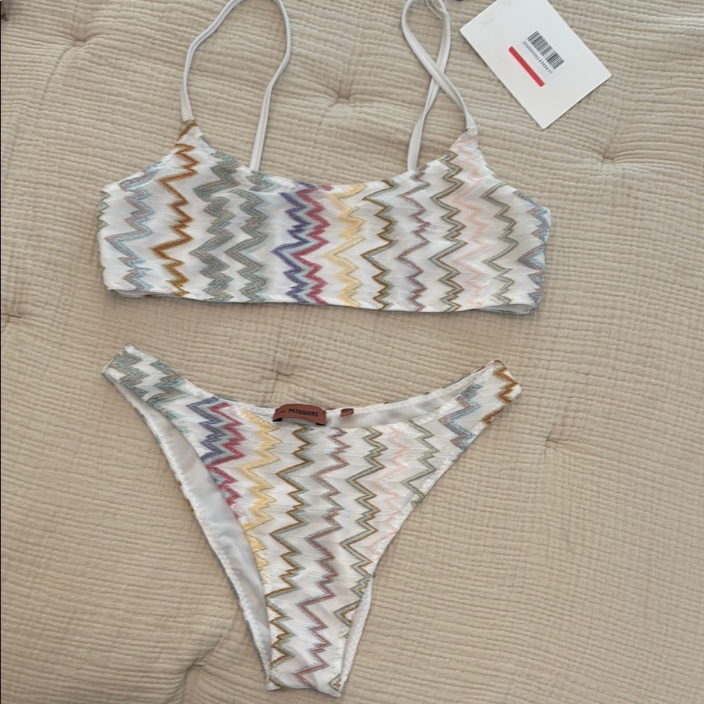 Missoni White and Multicolor Zigzag Bikini